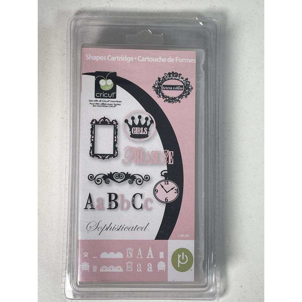 Cricut Sophisticated Teresa Collins Shapes Cartridge New Sealed Pink Fonts Icons